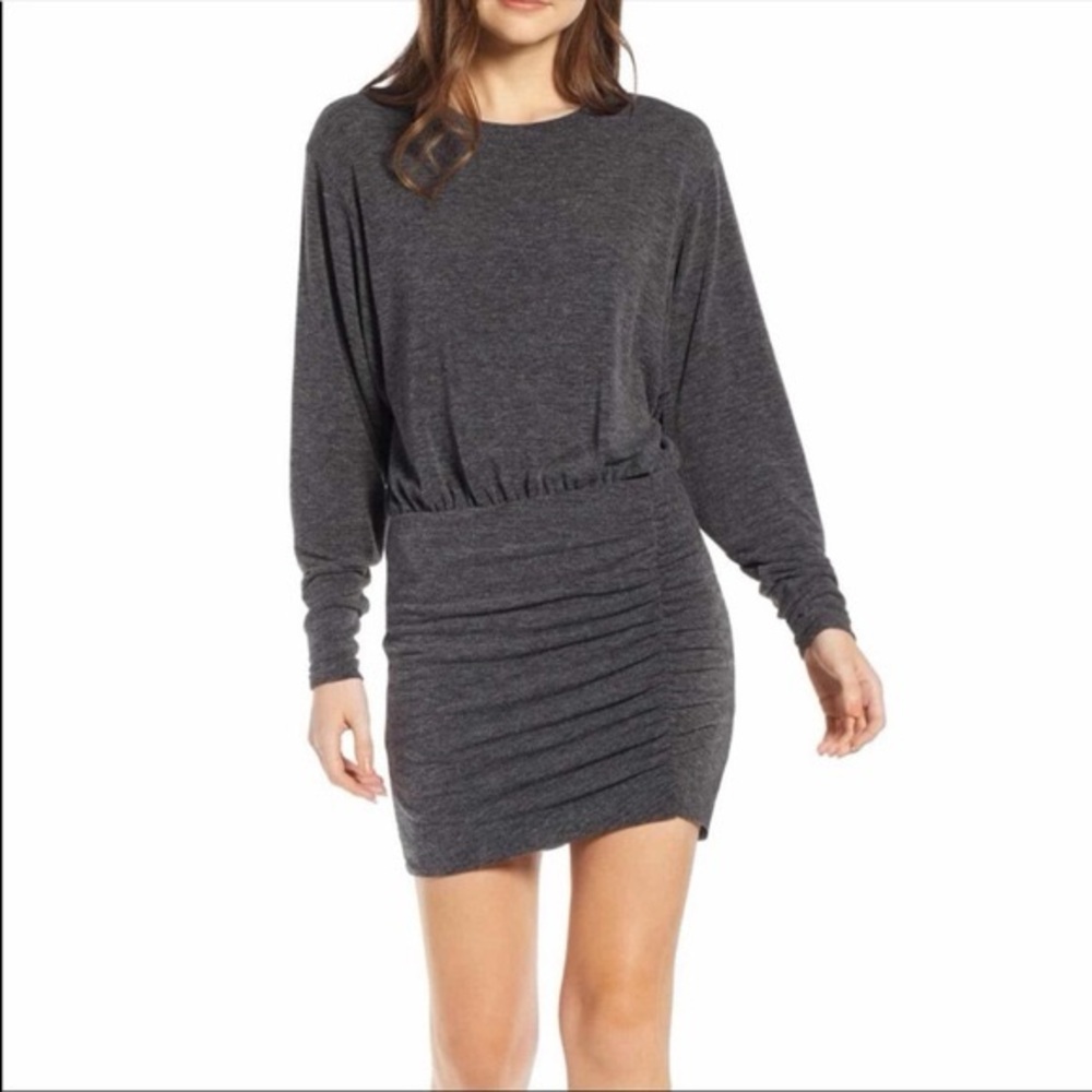 Something Navy Ruched Detail Dress Grey Dark Charcoal Heather